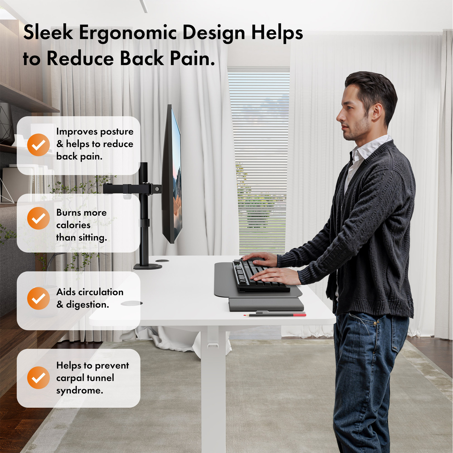Medium Electric Standing Desk With 3 Heights - White 21kg