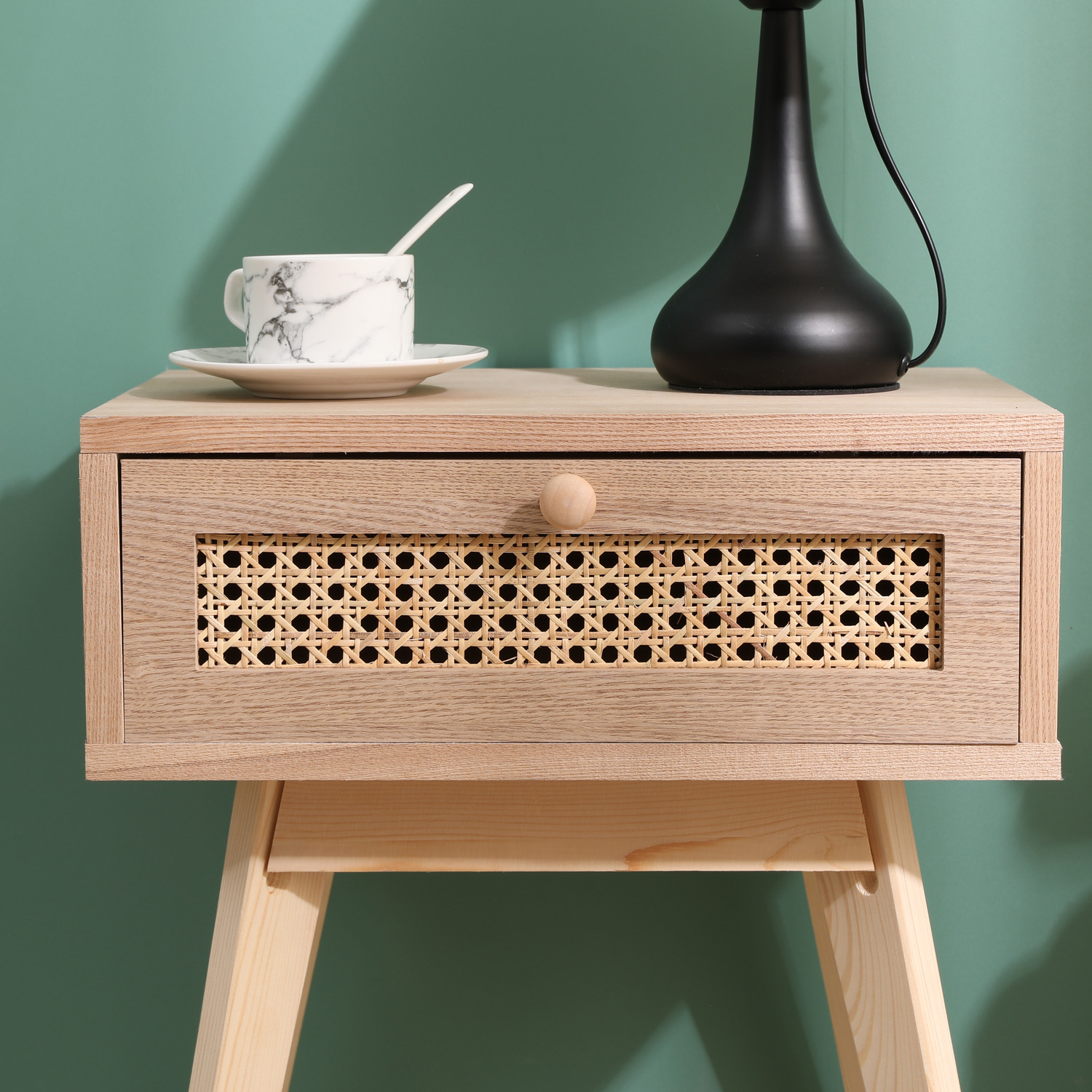 Rattan Cane Bedside Table - Natural