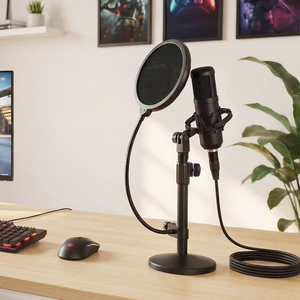 Desktop Microphone Stand Adjustable Mic Clip Desk Pop Filter Shock Mount