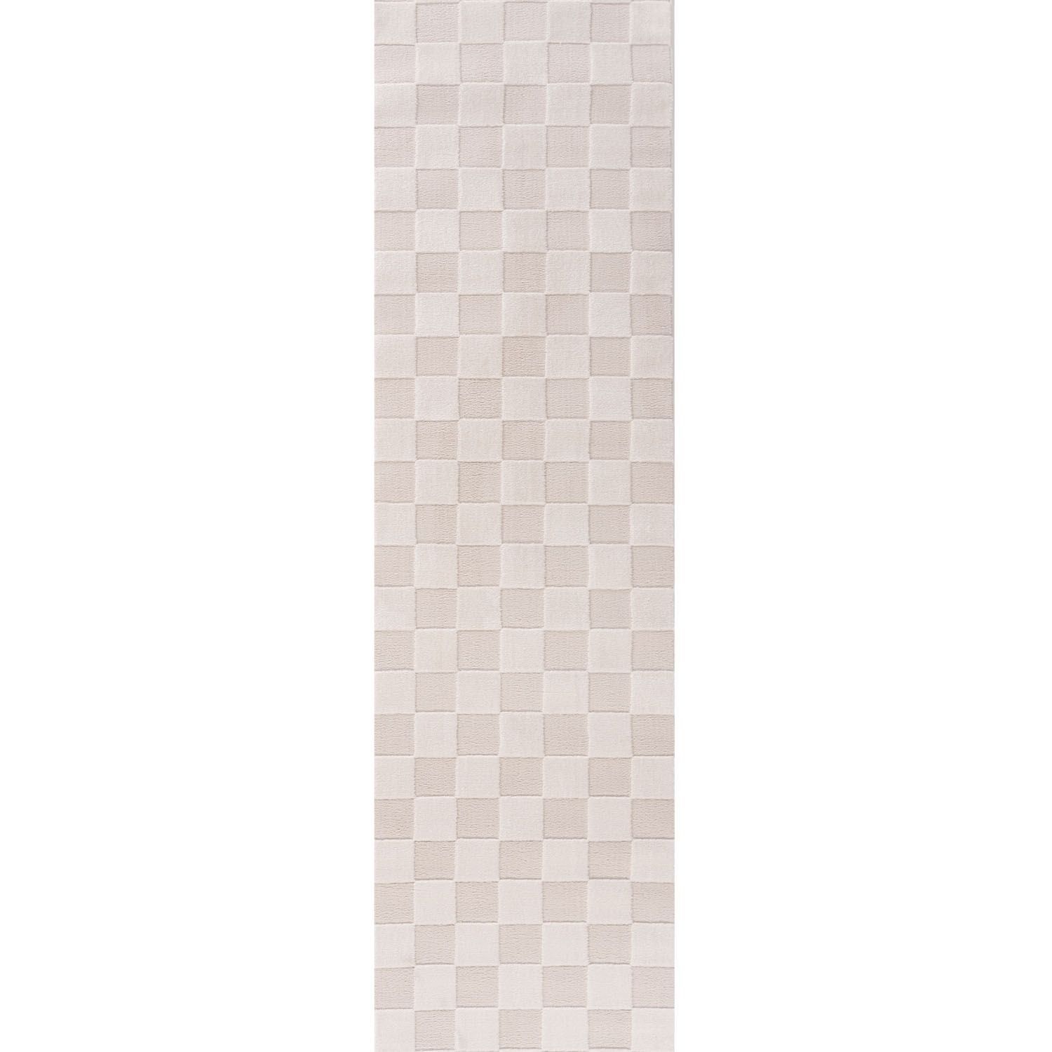 The Rugs Unisex Ivory Loft Checkered Living Room Area Rug & Runners Soft Pile In | : 80 Cm X 300 Cm - Image 3