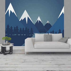 Snowy Mountain Valley Steel Blue Wall Mural