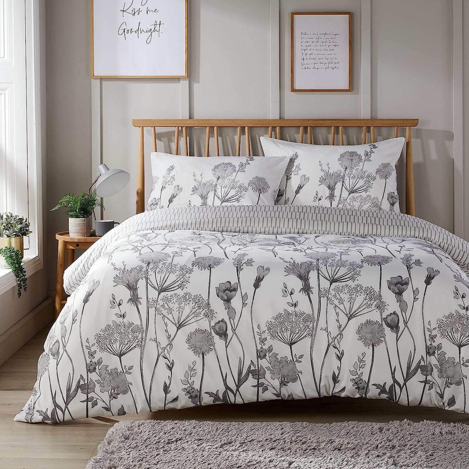 Meadow Grey Printed Duvet Set - Grey Double