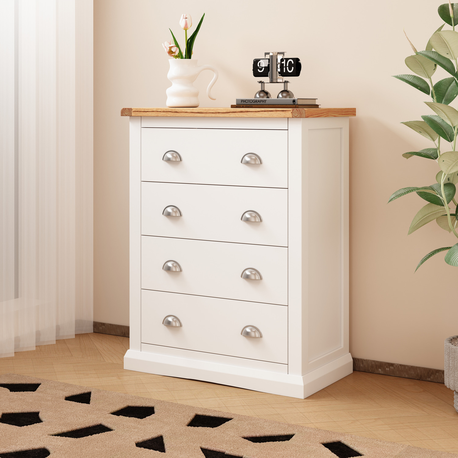 Cabinet Bits Cosenza 4 Drawer Petite Chest - White / Chrome