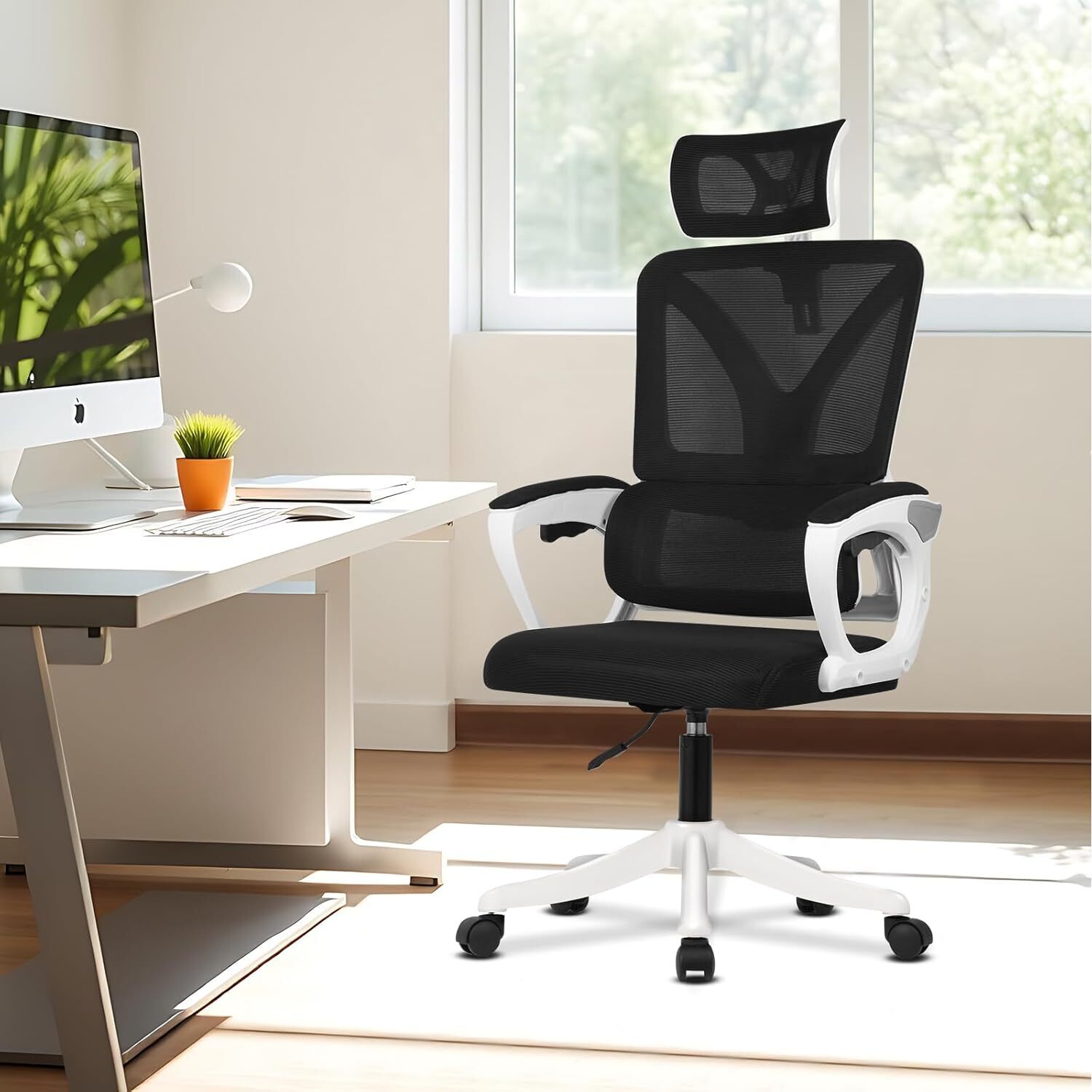 Adjustable Ergonomic Office Chair With Back Support And Headrest - Black