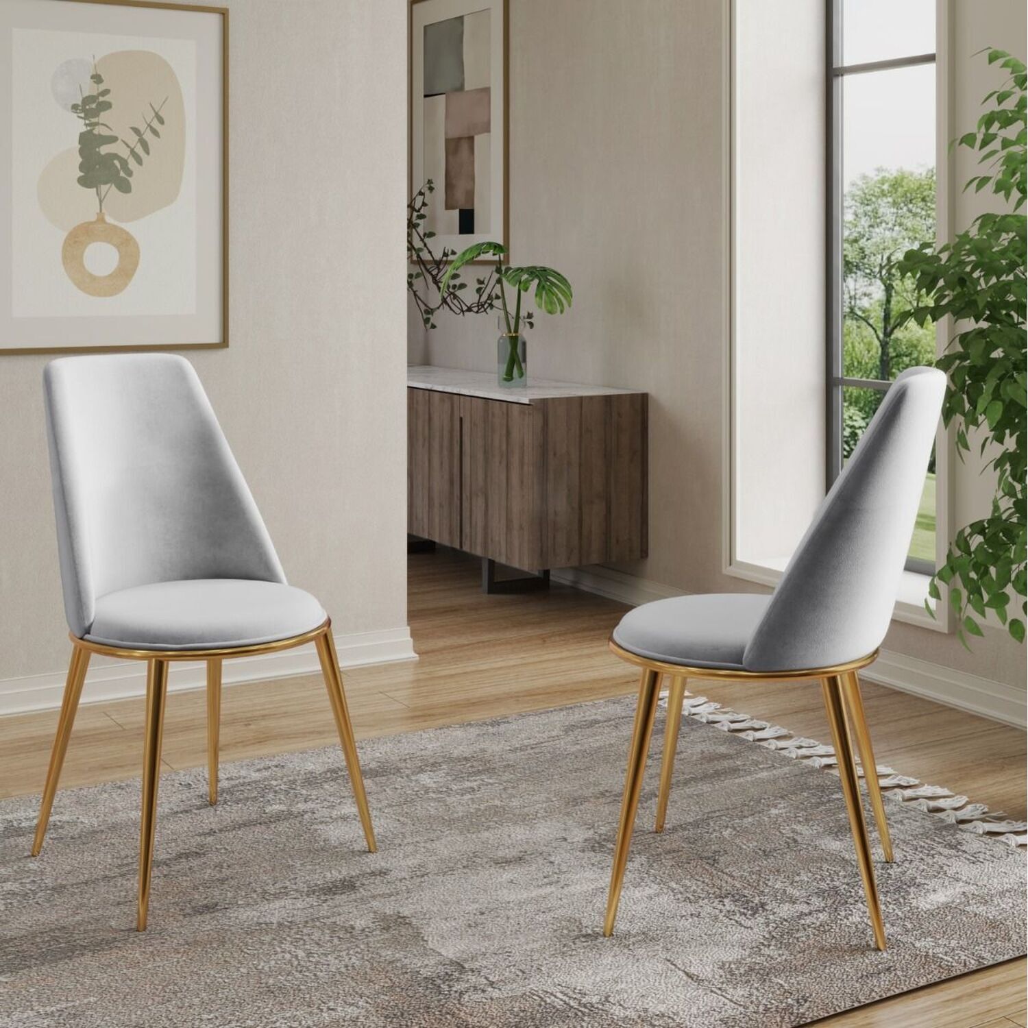 Riviera Luxury Velvet Dining Chair - Grey 4 Metal Velvet