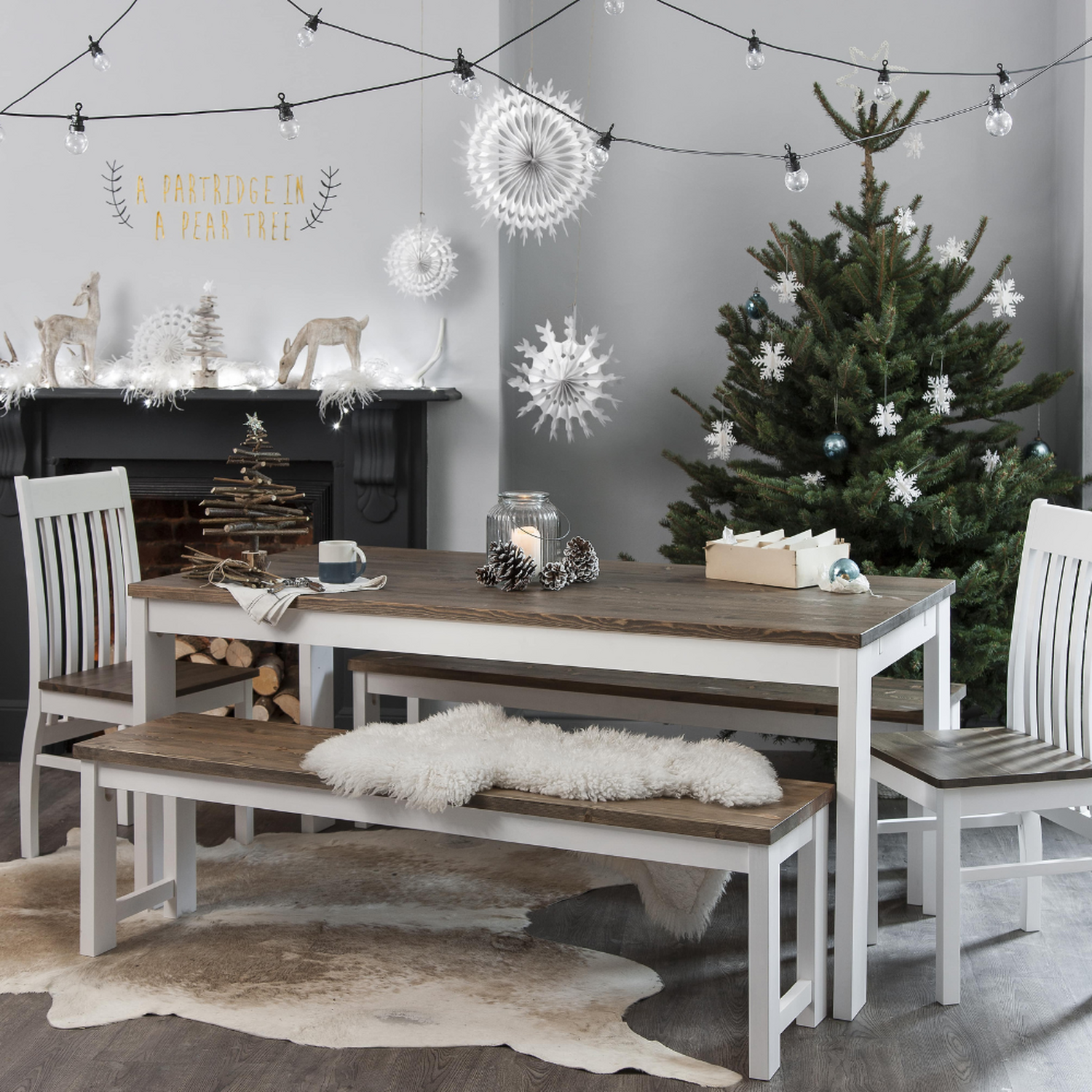 Nordic Dining Table - White Dark Pine