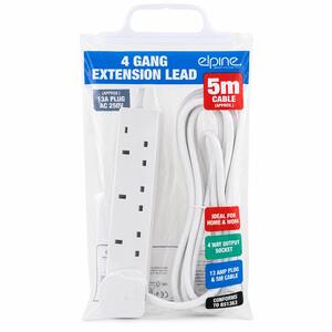4 Gang Way Extension Socket Lead Cable Electric 13a Mains Power Adaptor Neon 5m