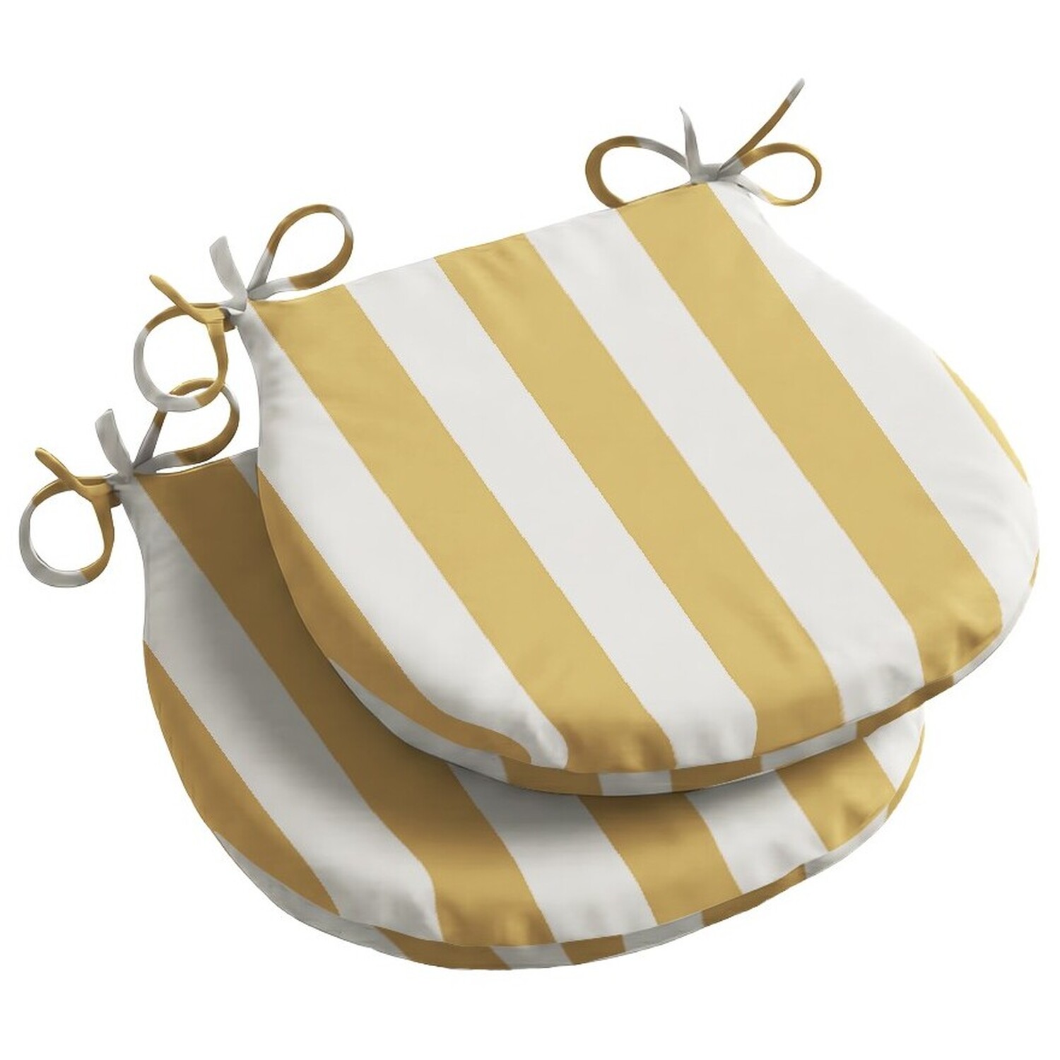 Livinluxury Wide Striped Outdoor D Shaped Seat Pad Yellow - Yellow/White / 2