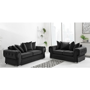 VERONA Plush Fabric 3 and 2 Seater Scatter Back Sofa (Black)
