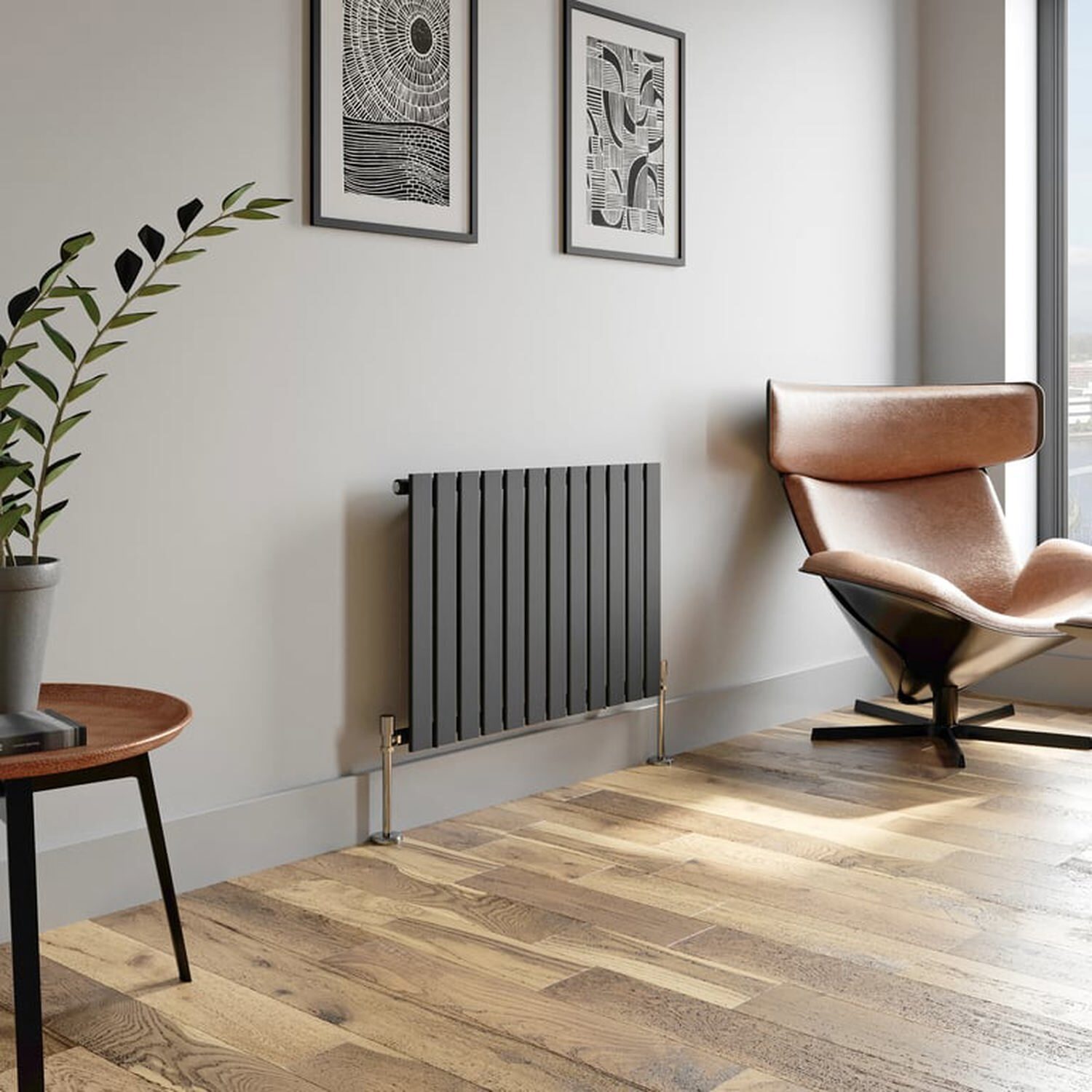 Temprazo Horizontal Single Flat Panel Designer Radiator - 600 X 760Mm Anthracite - Grey / 910Mm / 600Mm
