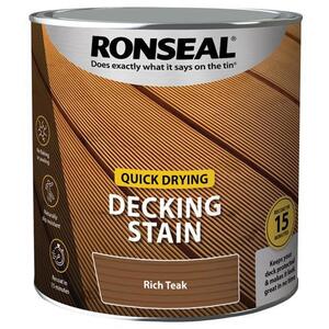 Ronseal Quick Drying Decking Stain Rich Teak 2.5L - 39080 - Ideal for Quick Reapplication