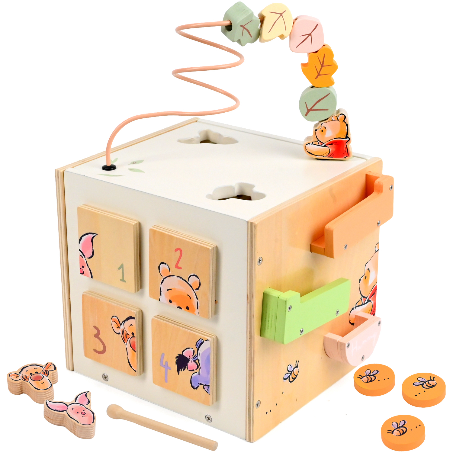 Disney Winnie The Pooh Garden Pull Along - Multicolour / Bead Maze, Xylophone, Shape Sorter, Spinning Blocks, Puzzle Panels