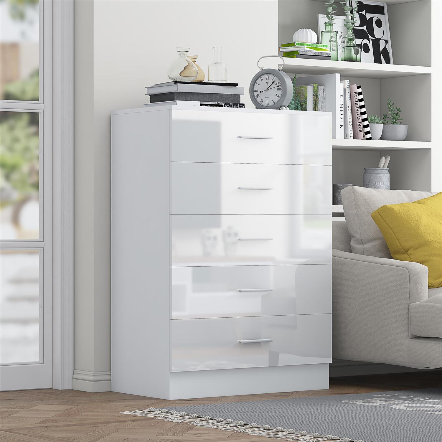 REFLECT 5 Drawer Chest - White Gloss Fronts & White Matt Carcass - Image 6