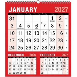 2027 Calendar Spiral Bound Wall Calendar 3 Month to View