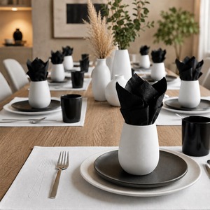 Black 2 Ply 4 Fold Paper Napkins Tissue Serviettes