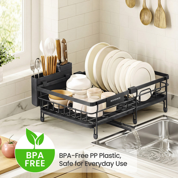 SONGMICS Dish Drainer Rack with Rotating Extendable Spout