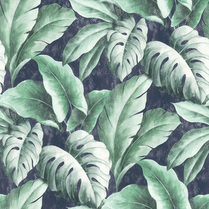 Tropicana Floral Leaf Wallpaper in Navy