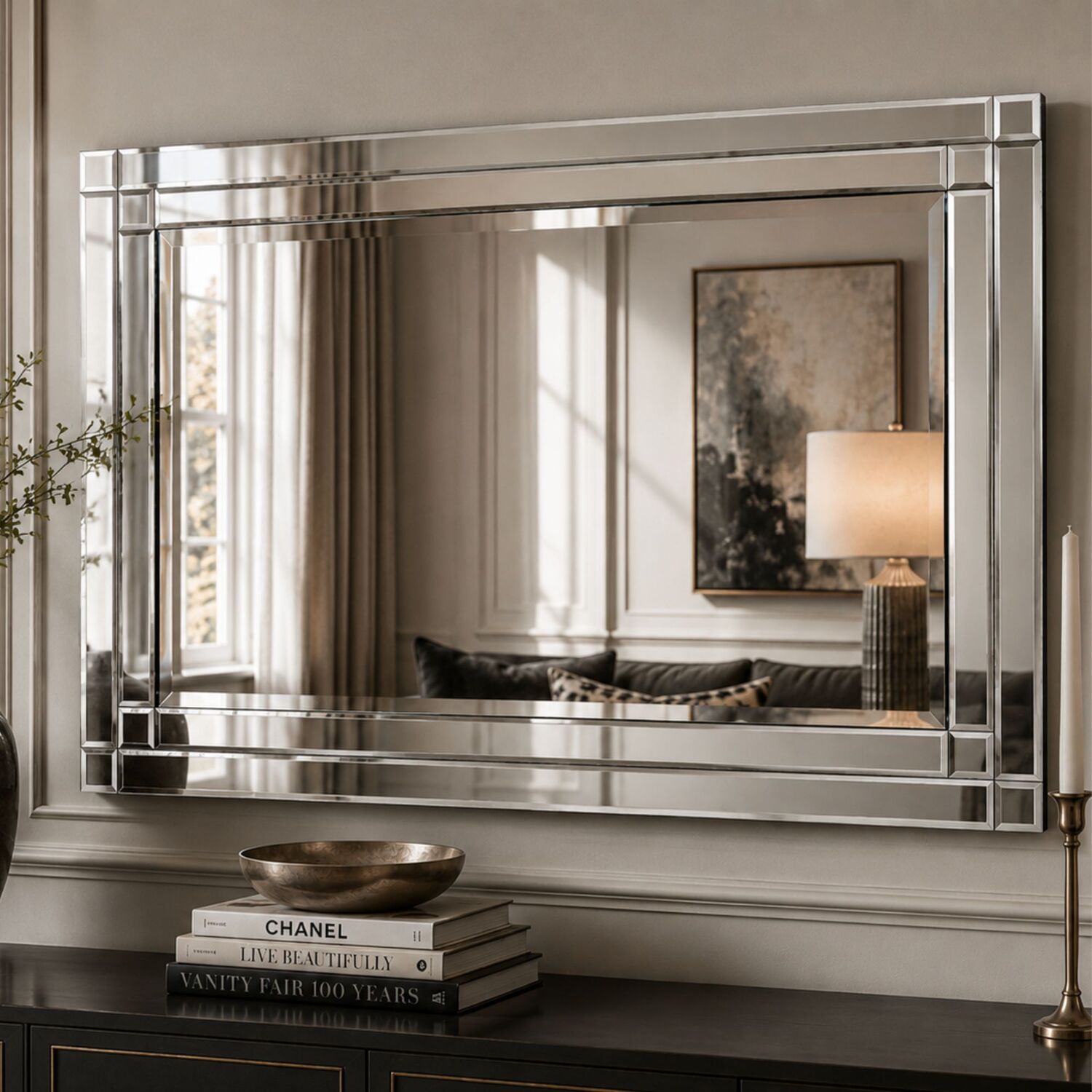 Image of Double Bevelled Wall Mirror - Black&hellip;