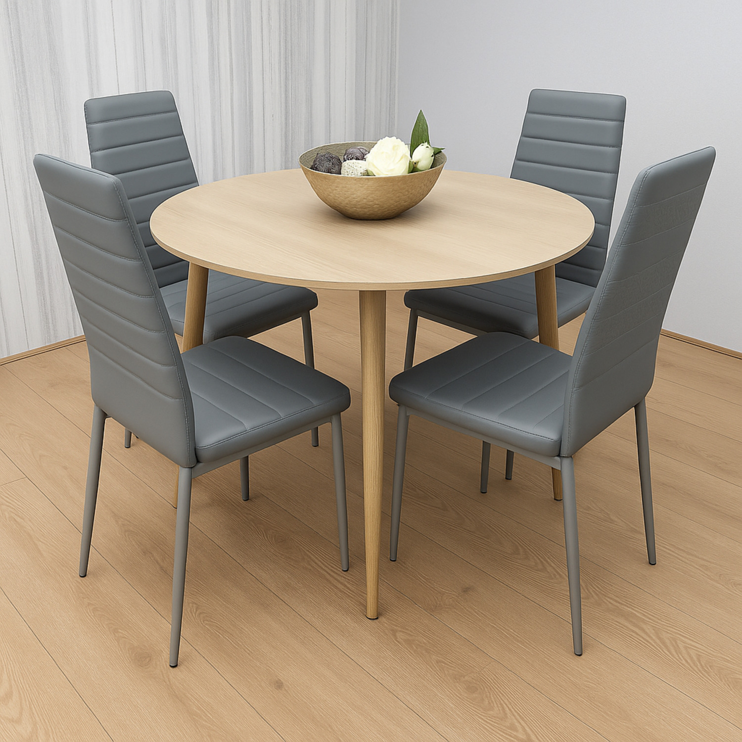 Kosy Koala Unisex Grey Modern Round Dining Table With 4 Faux Leather Chairs - Image 2