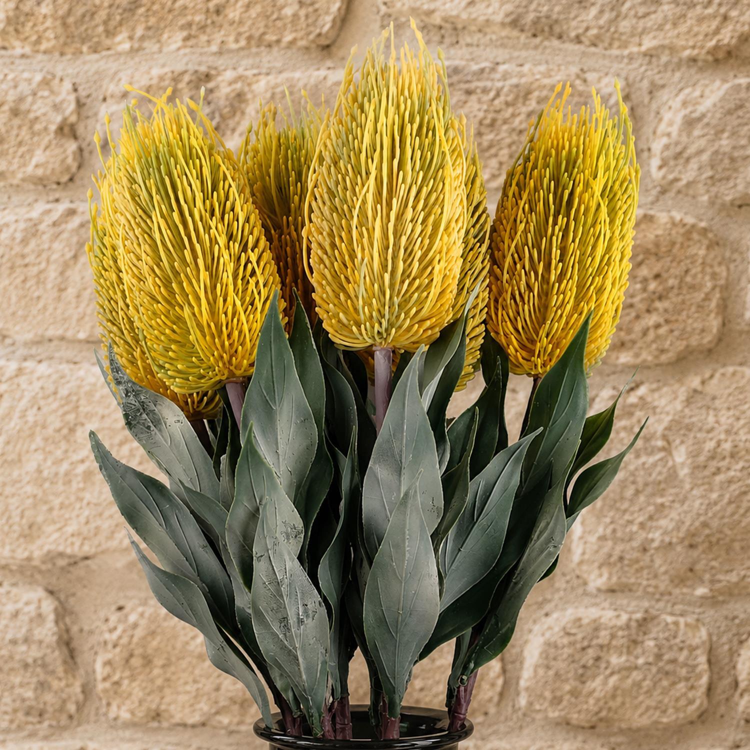 Botanik Artificial Pack Of 6 X 75Cm Banksia Menziesii Yellow Flower Stem - Yellow Flower Stems