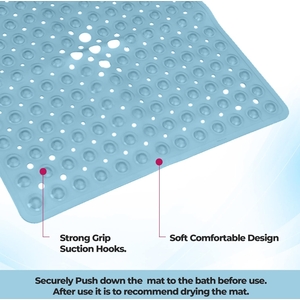 Non-Slip Durable Bath Shower Mat with Suction Cups 53cm x 53cm Blue