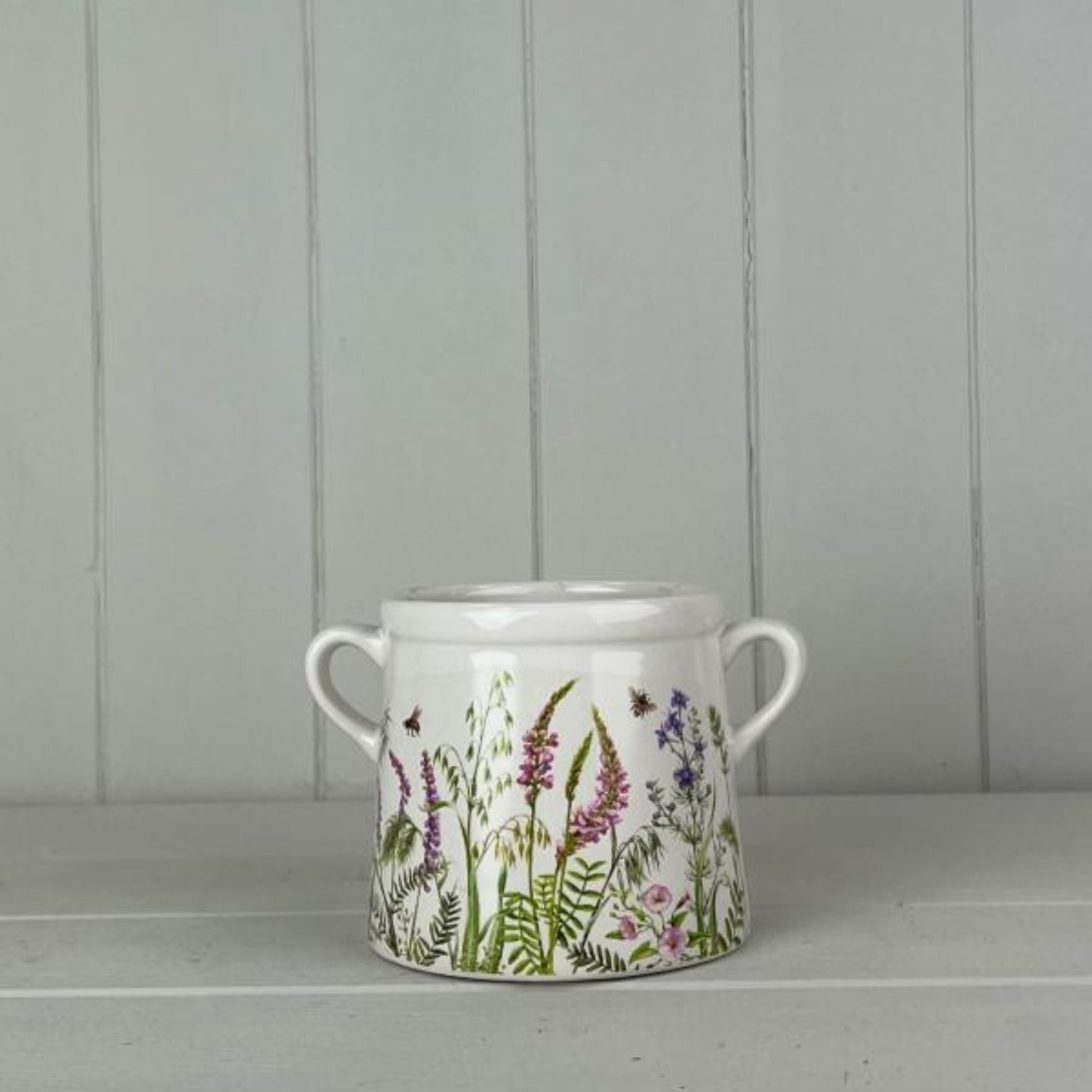 Kdmd Small Rustic White Meadow Design Pot - White