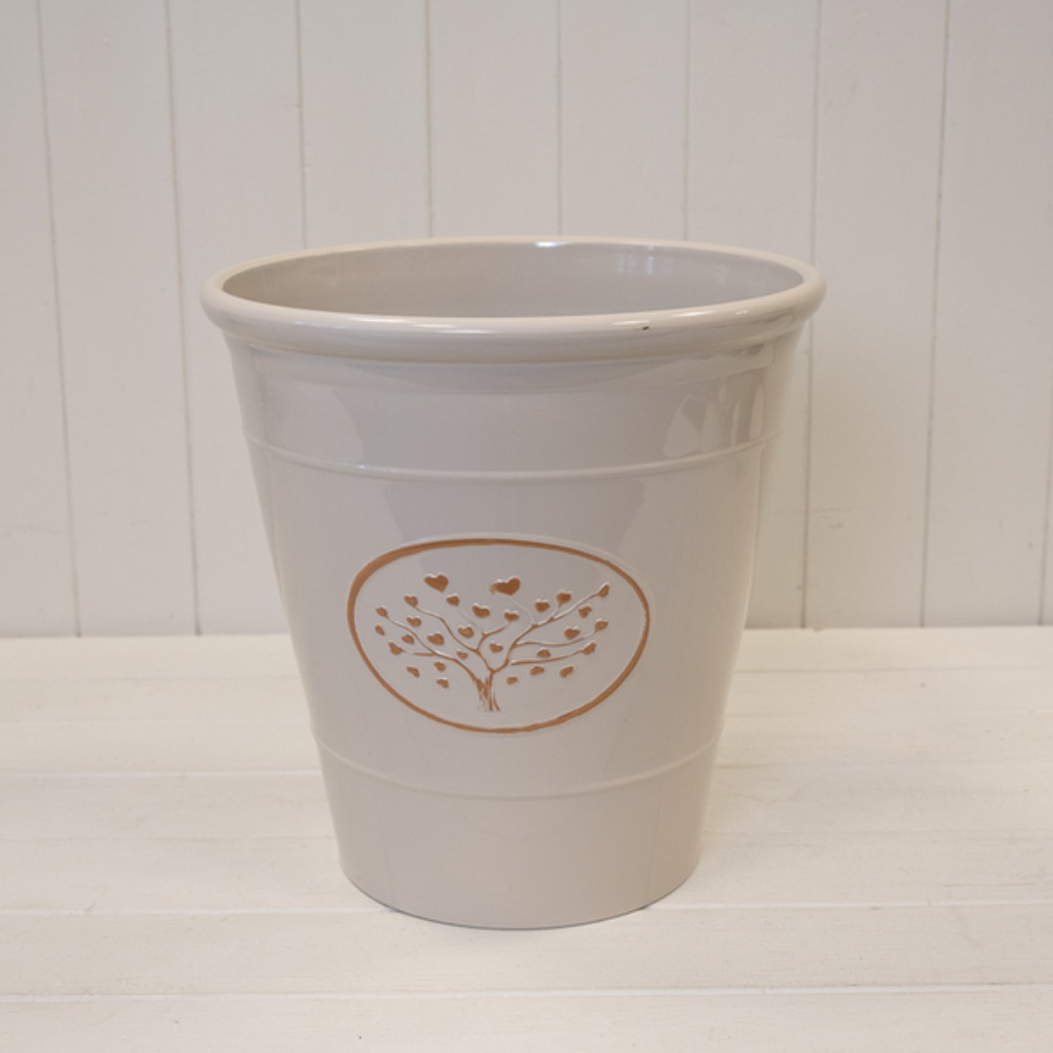 Cream Round Love Heart Tree Recycled Plastic Planter - Cream