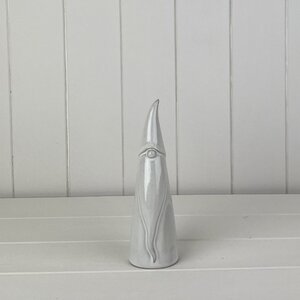 White Glazed Ceramic Tall Gonk Ornament with Textured Detail