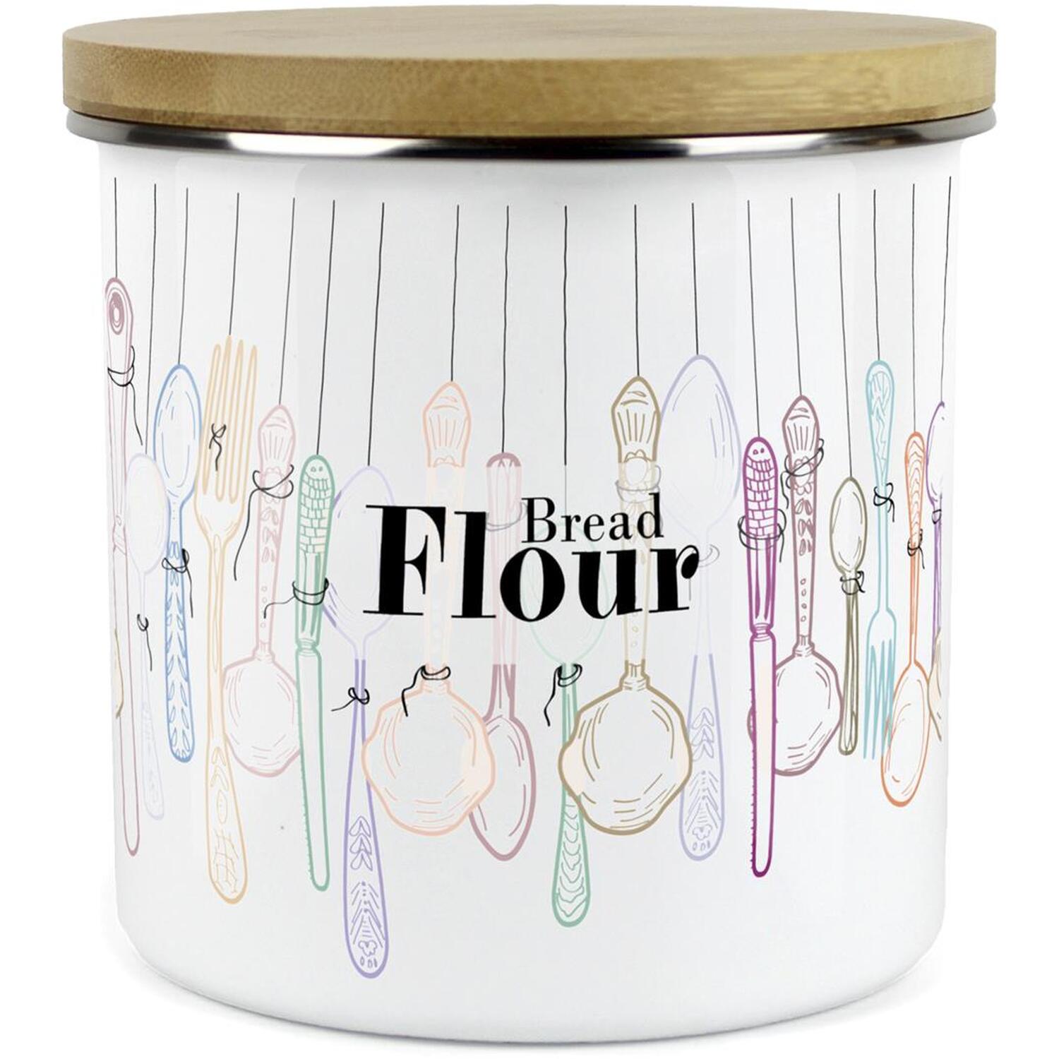 Vintage Cutlery Bread Flour Storage Canister - Enamel Kitchen Container - Image 2