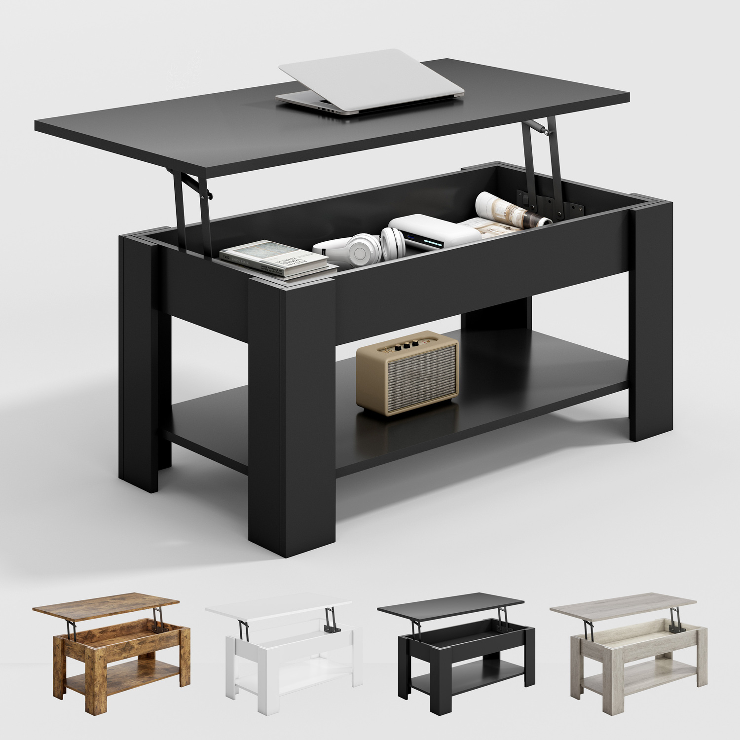Mcc Direct Unisex Black Convertible Coffee Table With Hinged Lid Multifunctional Storage Table In - Image 2