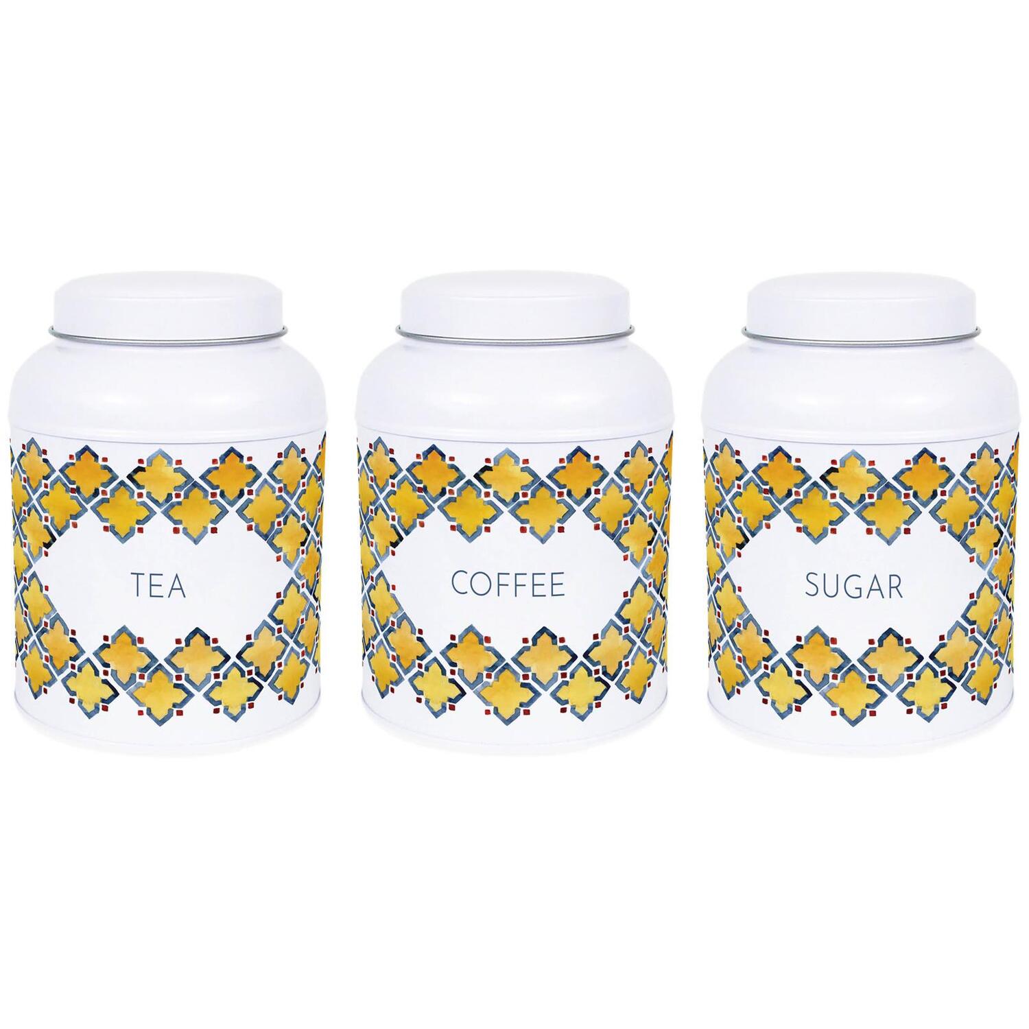 Purely Home Portuguese Tile Tea, Coffee & Sugar Canisters - Small Kitchen Storage Tins - Tea, Coffee & S
