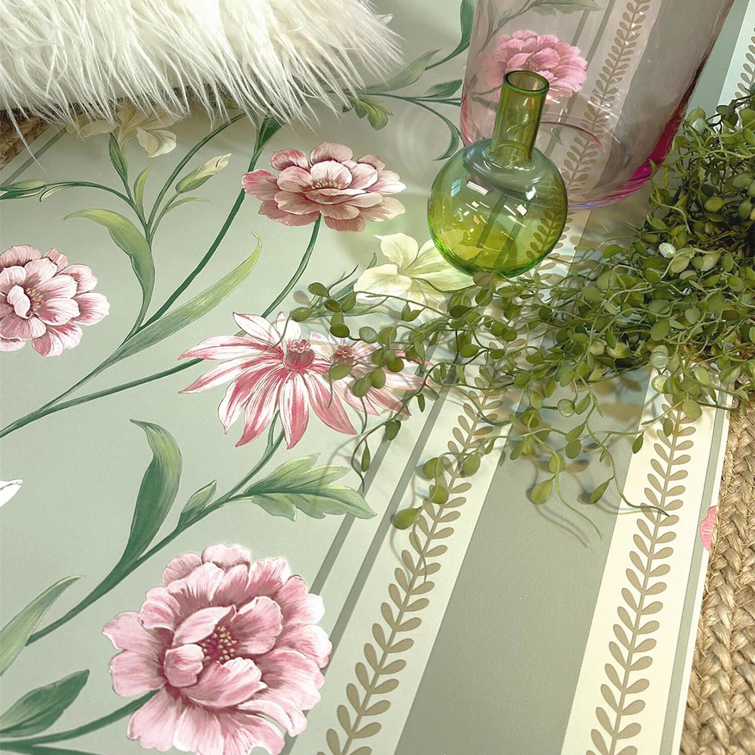 Sage Pink Floral Wallpaper Panel Effect Smooth Flat Finish Feature 5061103676900 - Image 3