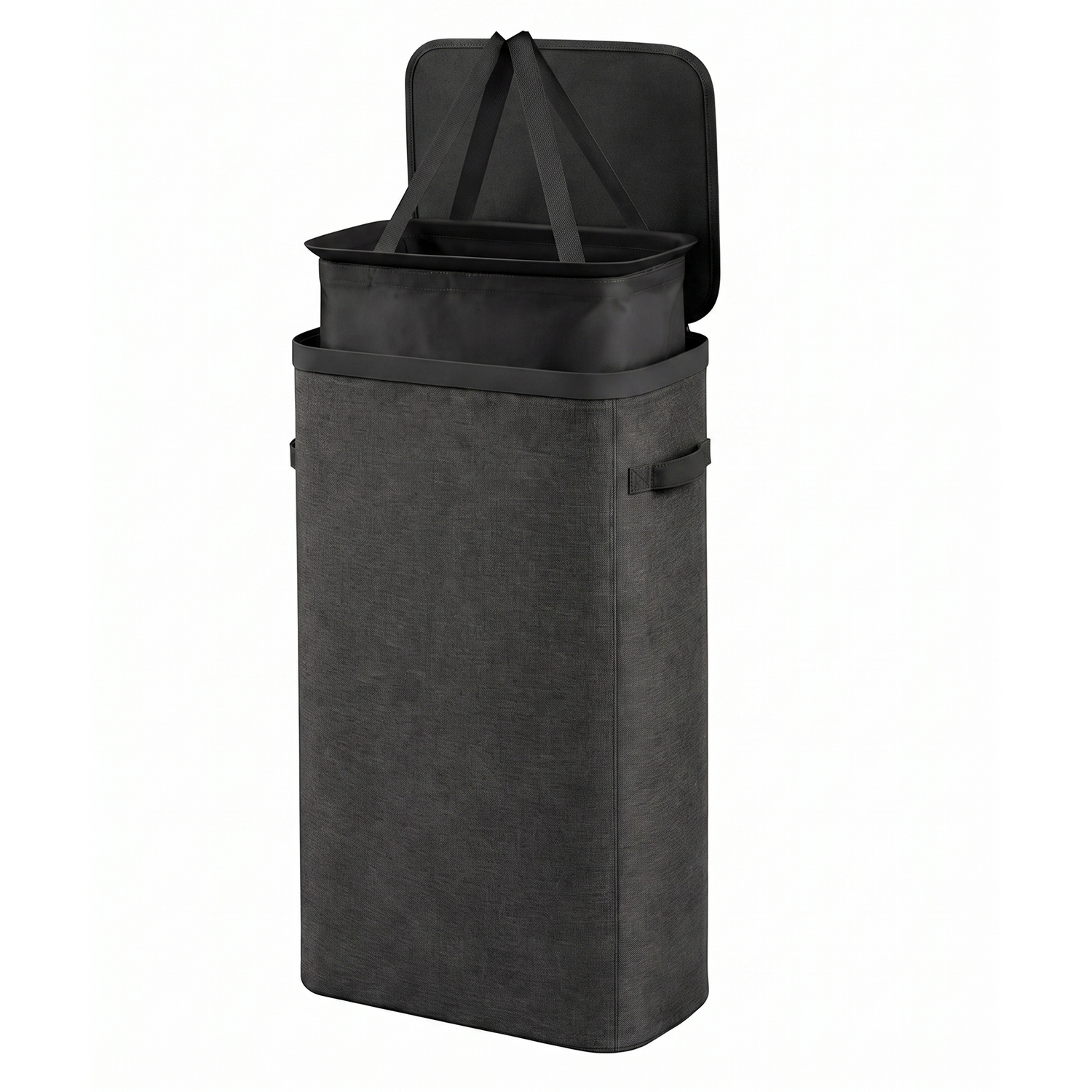 Keplin Collapsible Slim Laundry Basket With Lid And Removable Liner, 55L - Black