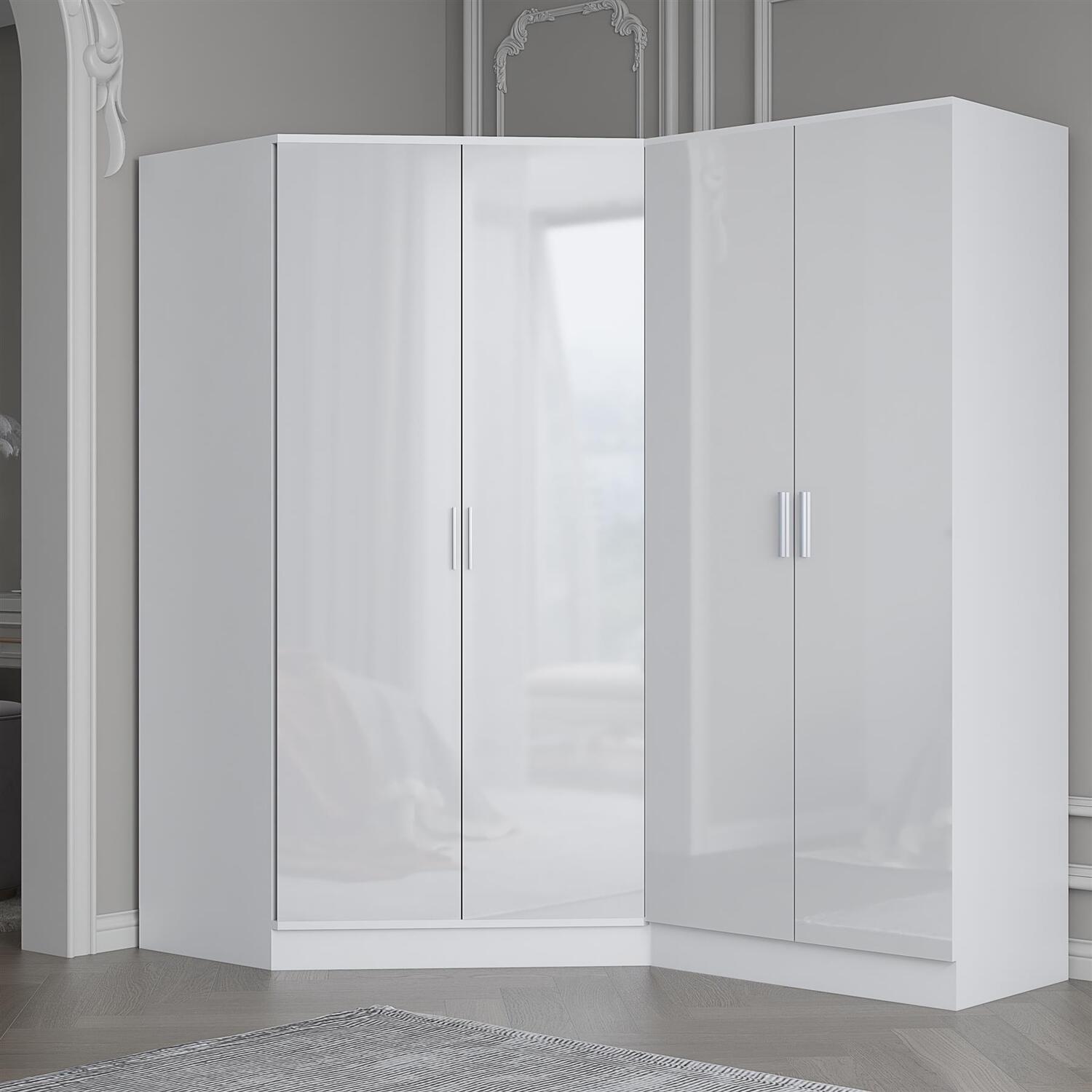 REFLECT 2 Door Corner + 2 Plain Door Wardrobe Bundle - White/White - Image 6