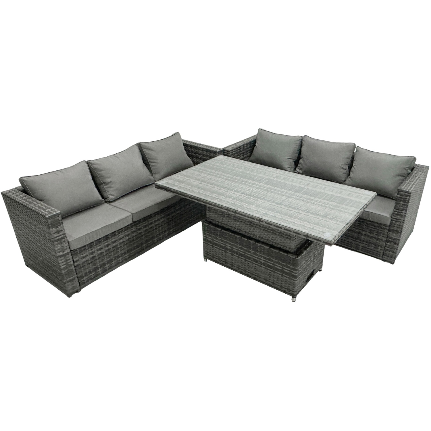Fimous Unisex Dark Grey Seater Outdoor Rattan Sofa Set Garden Furniture Adjustable Rising Lifting Dining Table Size 6 - Image 2