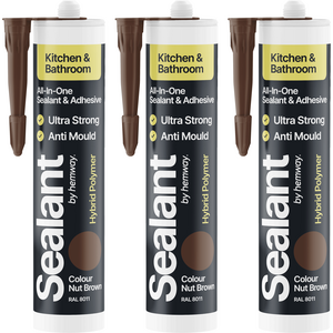 Hemway Nut Brown Kitchen & Bathroom Sealant & Adhesive 300ml 3 Pack