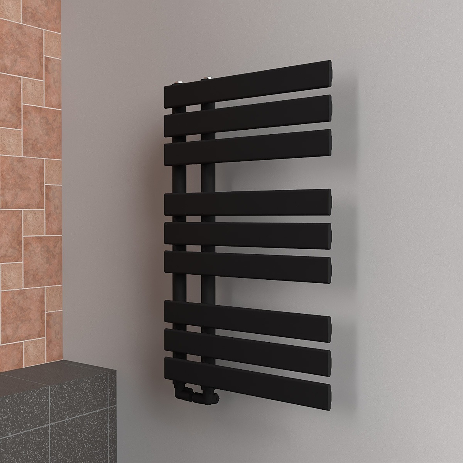 B&Q -  Black Open-Flat Designer Towel Radiator 800mm (H) X 500mm (W) - Image 2