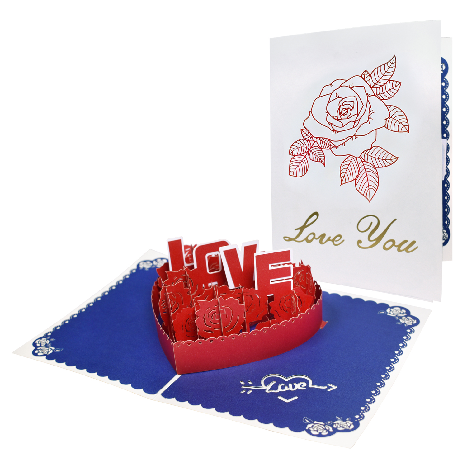  - Roses Love Heart Deign Valentines Day 3D Pop-Up Card - Image 3