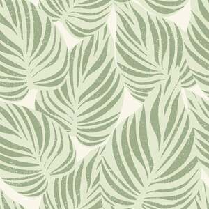 Sample of Broad Leaf Wallpaper in Pistachio on Cream