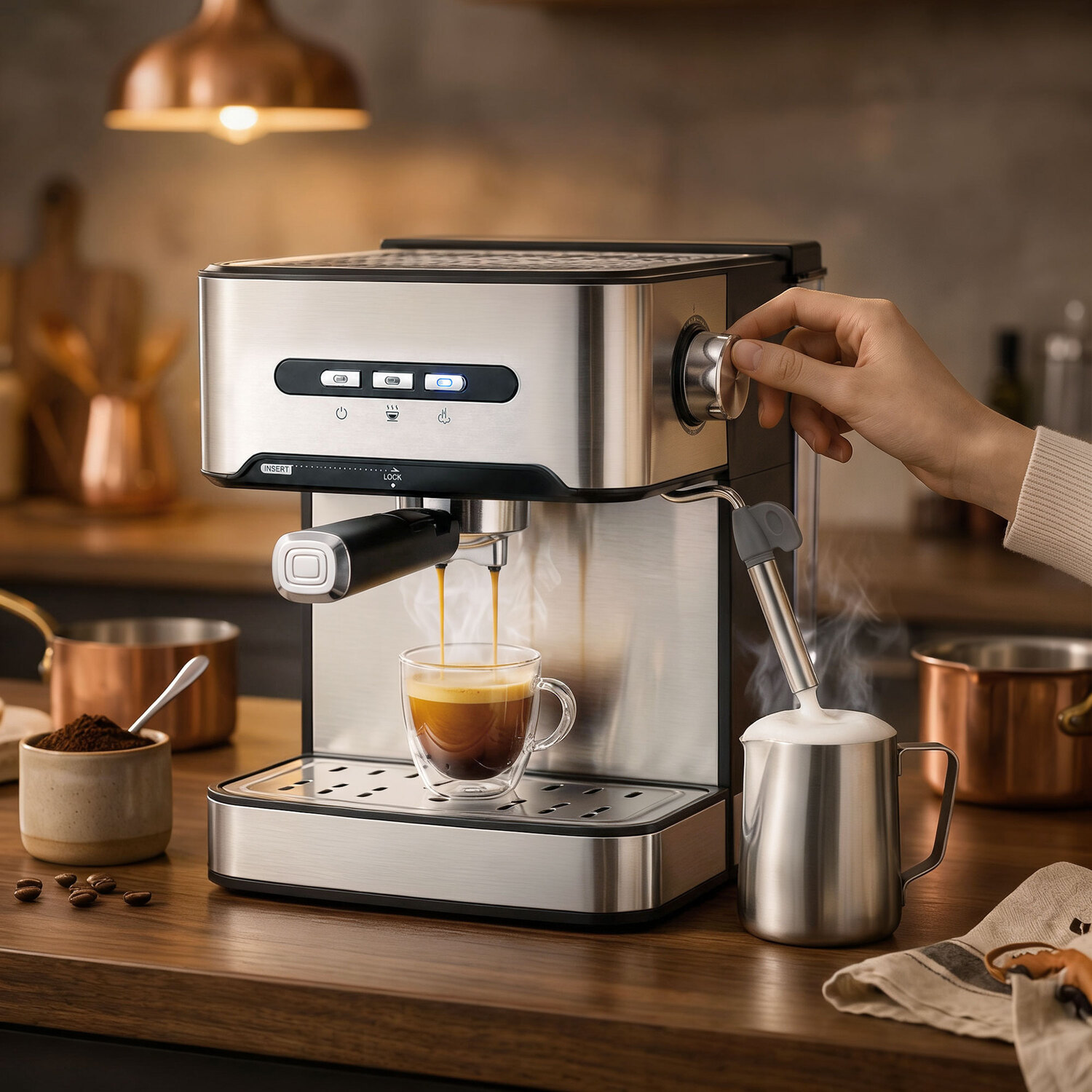 Homcom Black Espresso Machine, 20-Bar Semi Automatic Cappuccino Coffee Maker With Frother Wand, 1.6 L Water Tank, And Silver - Image 4