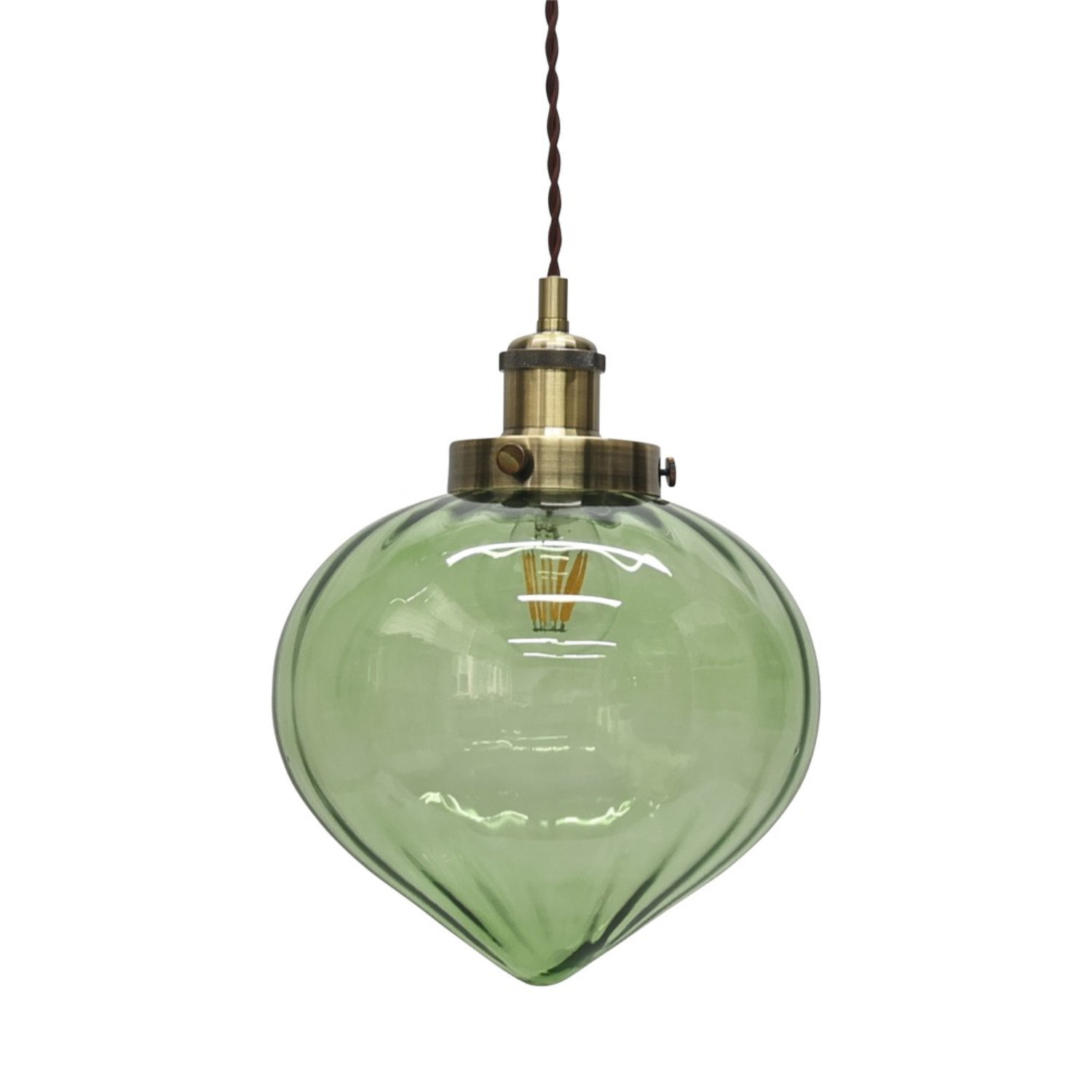 First Choice Lighting Layla Green Glass Easy Fit Pendant Shade With Antique Brass Detail - Green & Antique Brass