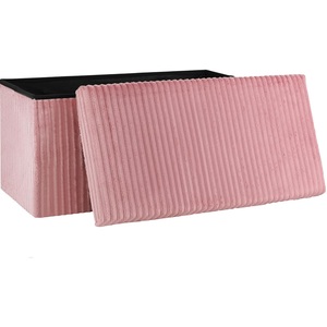 Storage Ottoman Padded Foldable Bench Chest with Lid, Pink Corduroy, Medium