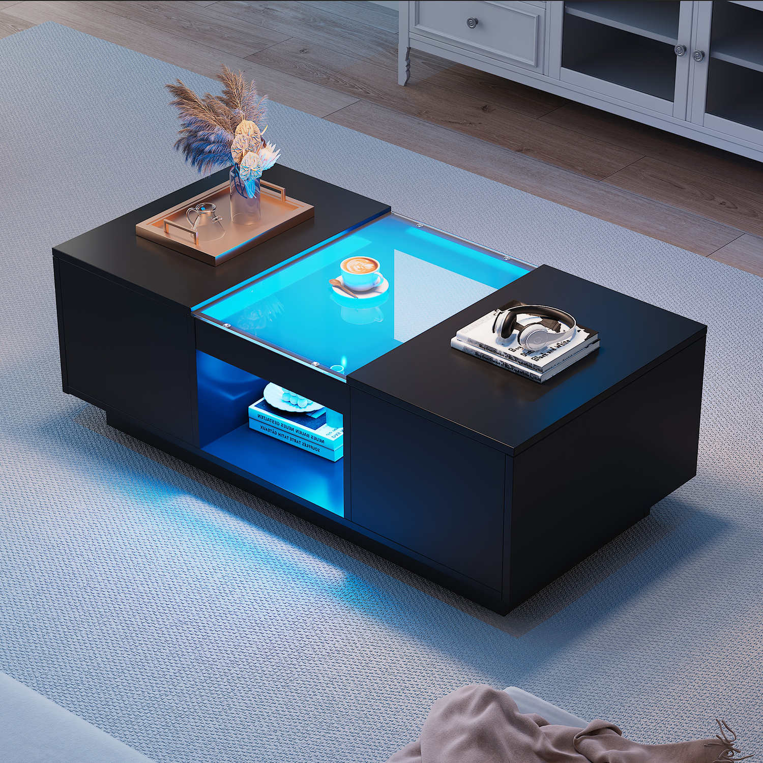 Aka Led Coffee Table With Storage, 2 Tiers And 2 Drawers - Black