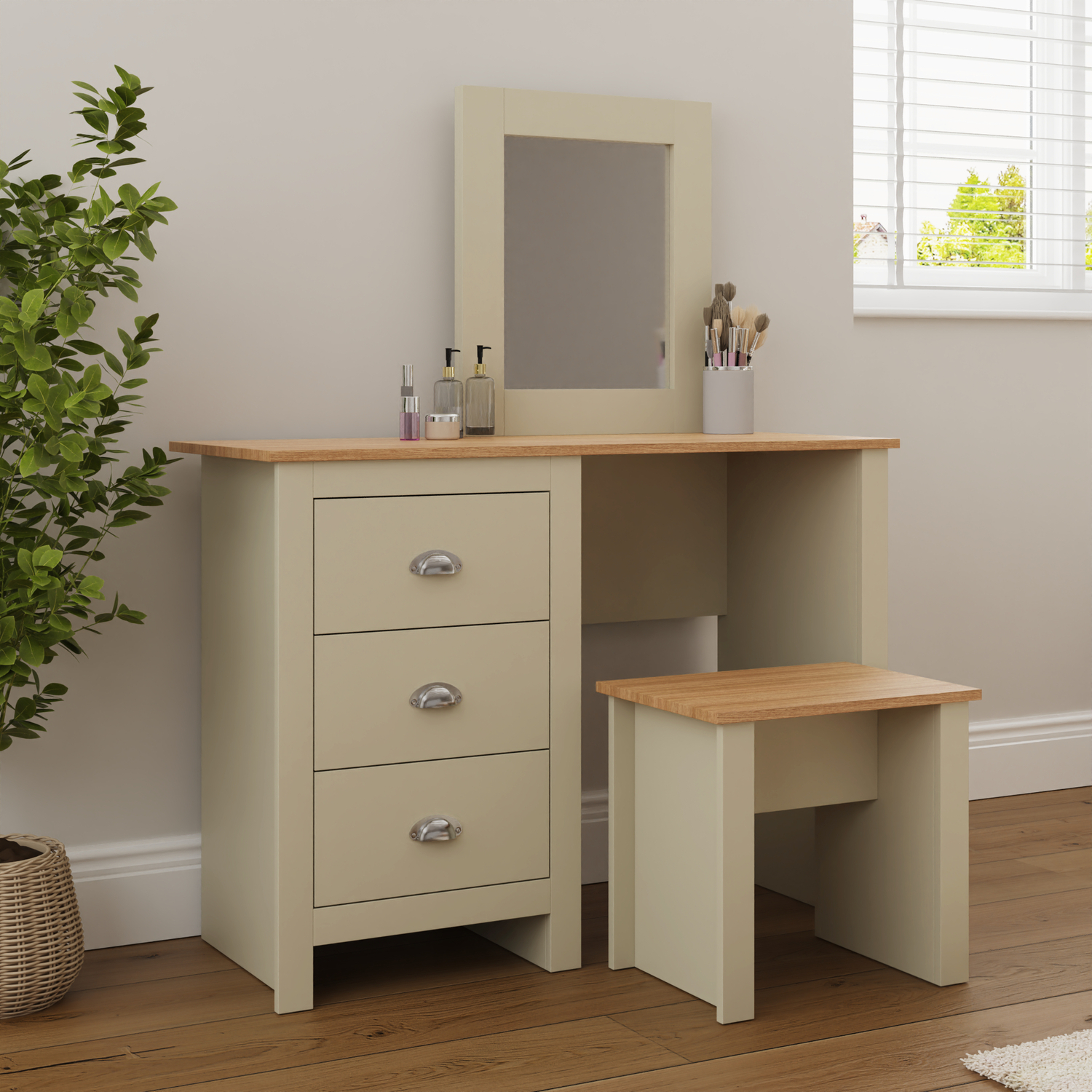 Gfw Lancaster 3 Drawer Cream Dressing Table Set With Mirror - Image 4
