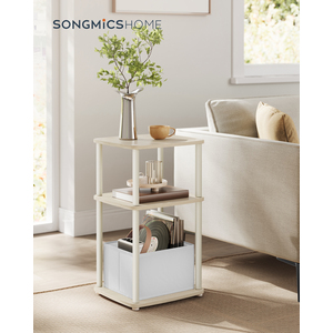 SONGMICS HOME Superfast Toolless Assembly, Side Table, 3-Tier Nightstand with Fabric Basket A