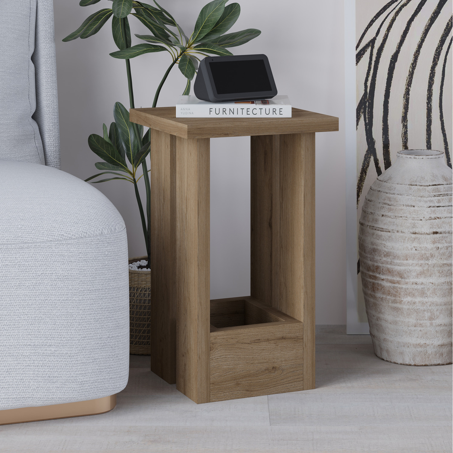 Decortie Tasos End Table - Dark Oak Effect - Minimalist Design - 30cm x 30cm x 50.5cm - Image 4