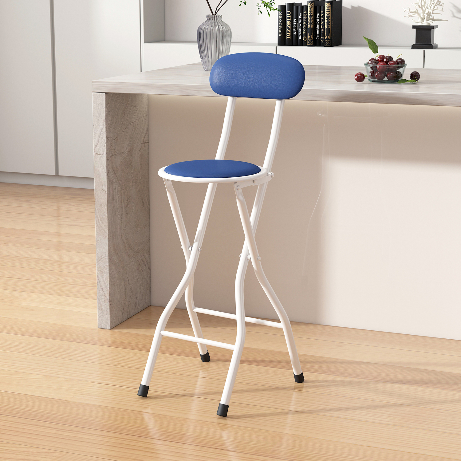 Mcc Direct Unisex Blue Folding Breakfast Bar Stool Padded High Chair Single Grey In - Image 2