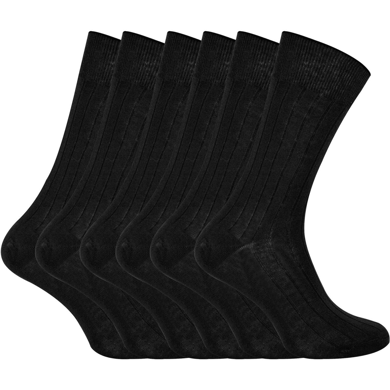100% Egyptian Cotton Socks for Men | 6 Pairs | Ribbed Seamless Black Socks | Low Friction Toe Finish | Natural Fibre Hosiery | Everyday Hosiery | Irritation Reducing Construction | Breathable Shoe Layer - Image 2