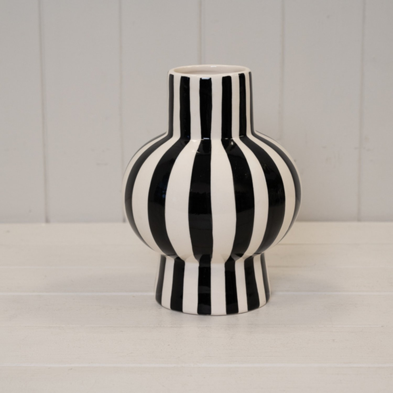 Kdmd Unisex Black & White Striped Round Vase - Image 2