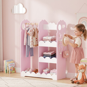 AIYAPLAY Kids Wardrobe, Children Dress Up Storage with Mirror, Shelves, Pink